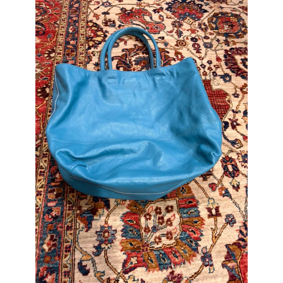 Newbark Handbags - Newbark Blue Pebbled Leather Large Tote Bag Shoulder Carry Minimalist
